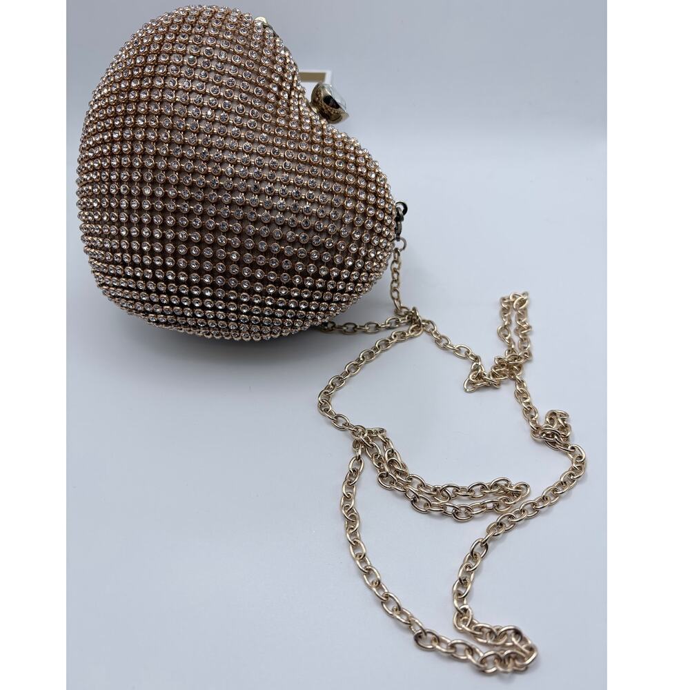 Rhinestone Heart Shaped Special Occasion Clutch with Gold Detachable Chain